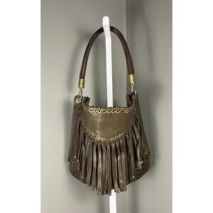 Vintage Michael Kors Brown Leather Fringe Handbag Made in Italy Boho Western
